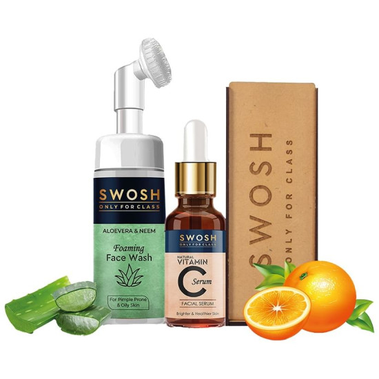 Swosh Combo Pack of Aloevera & Neem Foaming Face Wash 100ml & Vitamin C Serum 30ml image