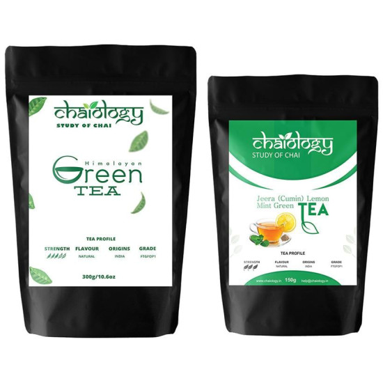 Chaiology Combo Pack of Himalayan Green Tea 300gm and Jeera Lemon Mint Green Tea 150gm image