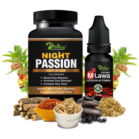 Riffway International Combo Pack of Night Passion 15 Capsule & M Lawa Oil For Men 15ml image