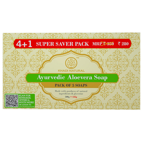 Khadi Naturals Ayurvedic Soap 4+1 Super Saver Pack (125gm Each) Aloevera image