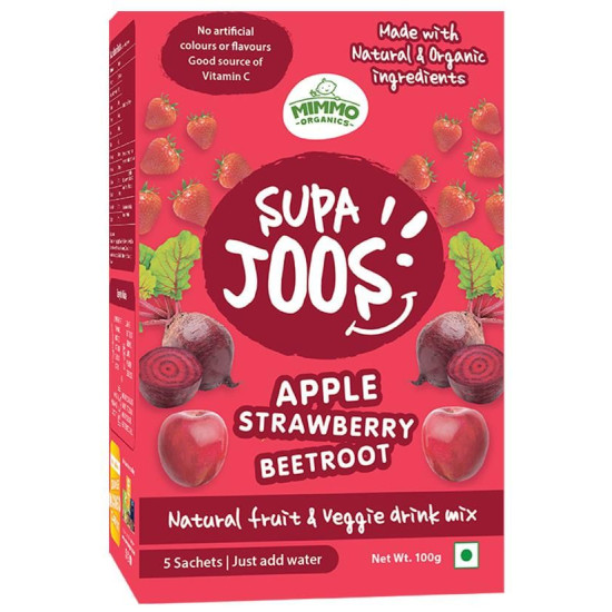 Mimmo Organics Supa Joos Natural Fruit & Veggie Drink Mix 24 Months Plus (100gm Each) Apple, Strawberry, Beetroot image