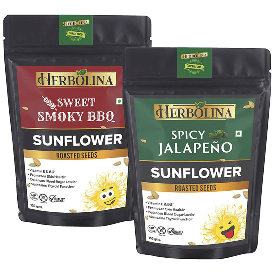 Herbolina Sunflower Roasted Seeds (150gm Each) Sweet Smoky BBQ & Spicy Jalapeno image