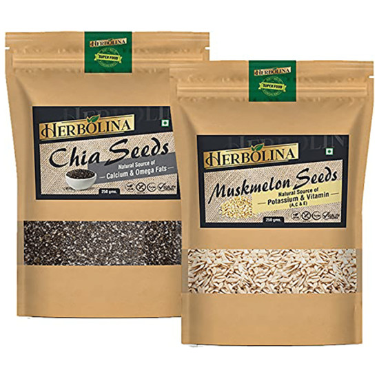 Herbolina Combo Pack of Chia & Muskmelon Seeds (250gm Each) image