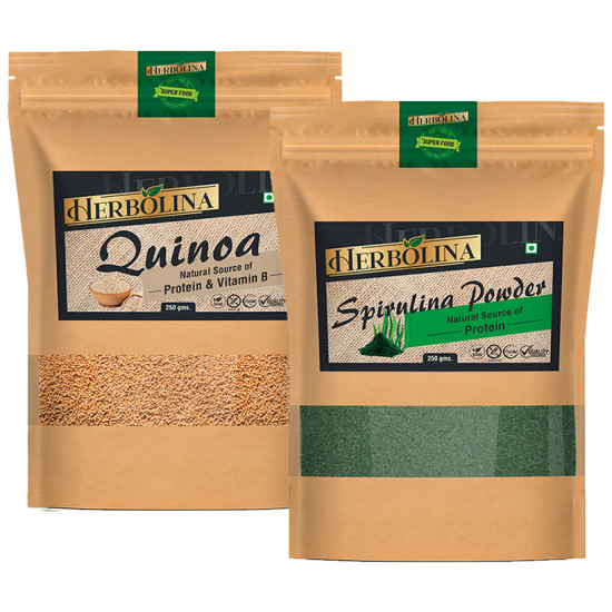 Herbolina Combo Pack of Quinoa & Spirulina Powder (250gm Each) image