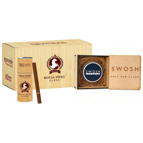 Royal Swag Combo Pack of Ayurvedic Powder Smoke Cigarette (50 Each) & Swosh Lip Balm 15gm Clove image