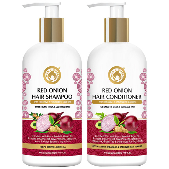 Mom & World Combo Pack of Red Onion Hair Shampoo & Red Onion Hair Conditioner (300ml Each) image