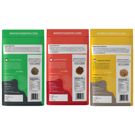 Boyo Combo Pack of Premium Quality Chia Seed, Premium Quality Sunflower Seed & Premium Quality Flax Seed (250gm Each) image