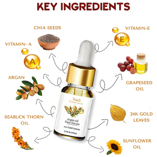 Veda5 Argan Oil Face Serum with 24K Gold Leaves image