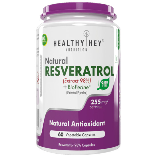 HealthyHey Natural Resveratrol + Bio Perin 255mg Vegetable Capsule image