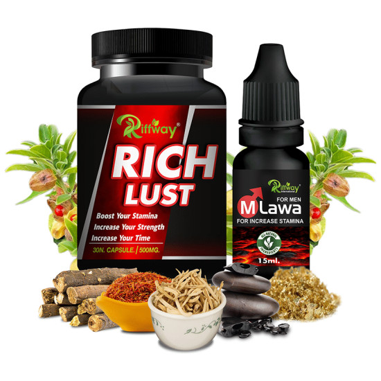 Riffway International Combo Pack of Rich Lust 30 Capsule & M Lawa Oil for Men 15ml image