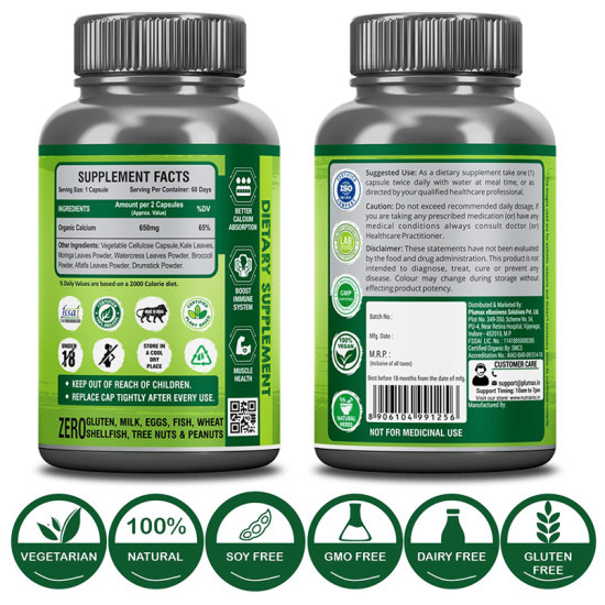 Nutrainix Organic & Plant-Based Calcium with Moringa Leaves Powder Vegetarian Capsule image