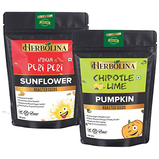 Herbolina Pumpkin & Sunflower Roasted Seeds (150gm Each) African Peri Peri & Chipotle Lime image