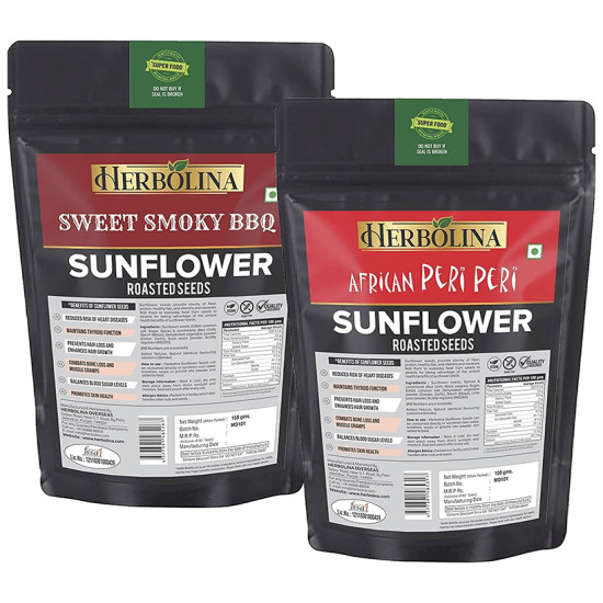 Herbolina Sunflower Roasted Seeds (150gm Each) African Peri Peri & Sweet Smoky BBQ image