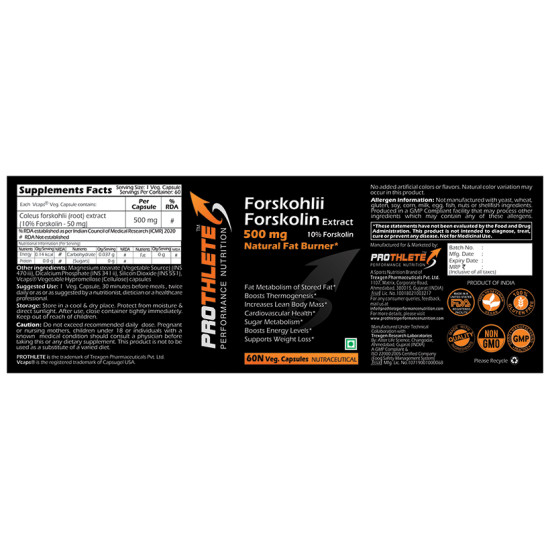 Prothlete Forskohlii Forskolin Extract 500mg Veg Capsule image