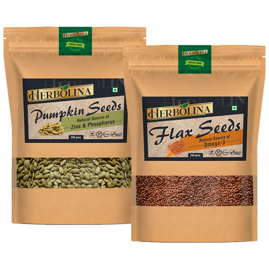 Herbolina Combo Pack of Pumpkin & Flax Seeds (250gm Each) image