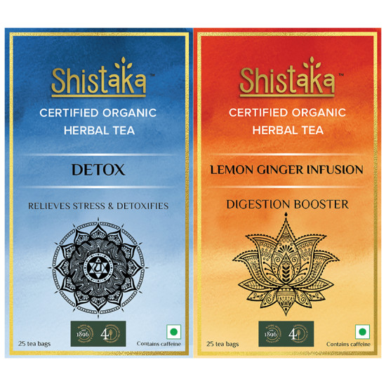 Shistaka Combo Pack of Certified Organic Herbal Tea (1.8gm Each) Detox & Lemon Ginger Infusion image