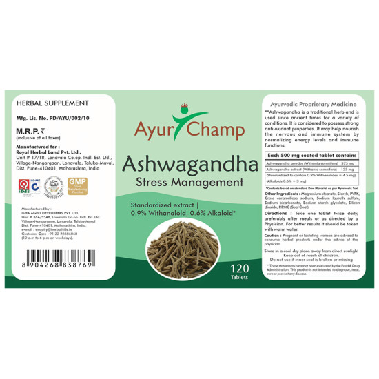 Ayur Champ Ashwagandha Stress Management Tablet image