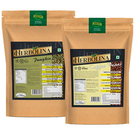 Herbolina Combo Pack of Pumkin Seeds & Coffee Beans (100gm Each) image