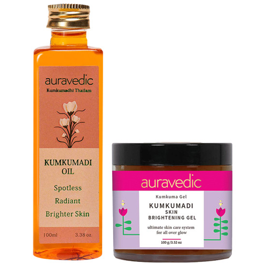 Auravedic Combo Pack of Kumkumadi Oil 100ml & Kumkumadi Skin Brightening Gel 100gm image