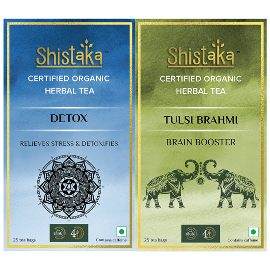 Shistaka Combo Pack of Certified Organic Herbal Tea (1.8gm Each) Detox & Tulsi Brahmi image