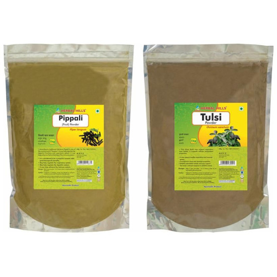 Herbal Hills Combo Pack of Pippali Fruit Powder and Tulsi Powder (1Kg Each) image