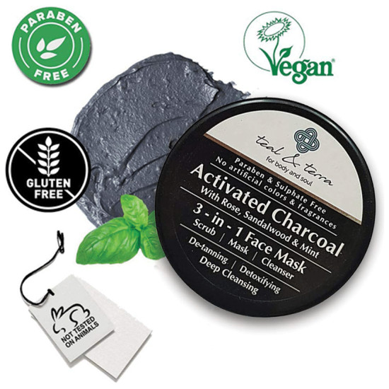 Teal & Terra Activated Charcoal with Rose, Sandalwood & Mint 3-in-1 Face Mask image