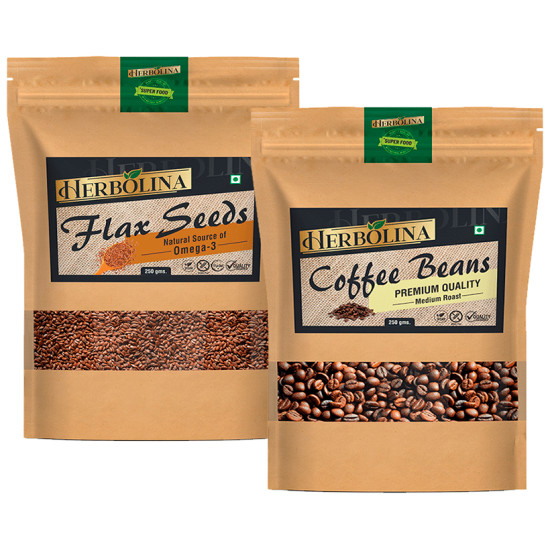 Herbolina Combo Pack of Flax Seeds & Coffee Beans (250gm Each) image