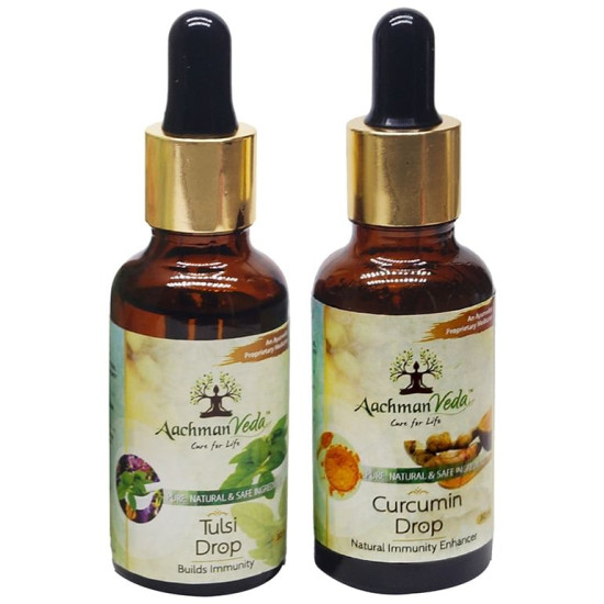 Aachman Veda Builds Immunity Tulsi Drop & Immunity Enhancer Curcumin Drop (30ml Each) image