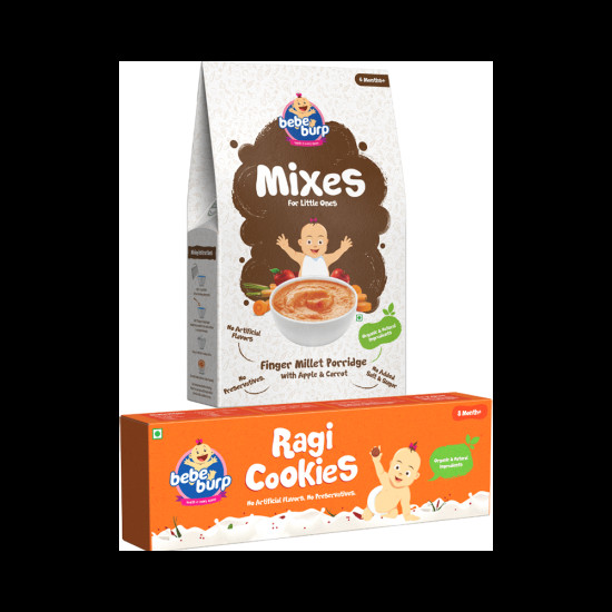 Bebe Burp Combo Pack of 6M+ Mixes Finger Millet Porridge 200gm and 8M+ Ragi Cookies 150gm image