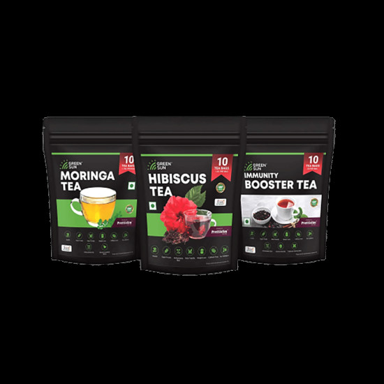 Green Sun Combo Pack of Moringa Tea Bag, Hibiscus Tea Bag, Immunity Booster Tea (1.5gm Each) image