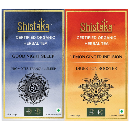 Shistaka Combo Pack of Certified Organic Herbal Tea (1.8gm Each) Good Night Sleep & Lemon Ginger Infusion image