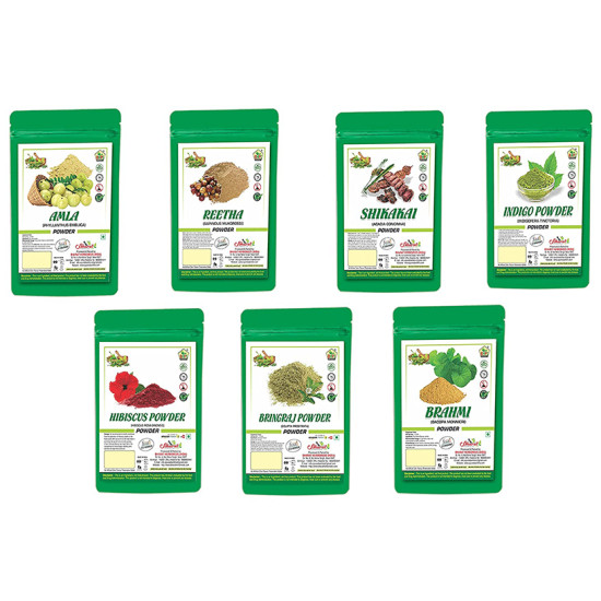 BHPI Bharat Combo Pack of Amla, Shikakai, Reetha, Indigo, Hibiscus, Bhringraj & Brahmi Powder (100gm Each) image