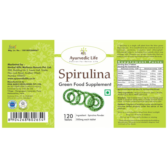 Ayurvedic Life Spirulina Green Food Supplement Tablet image