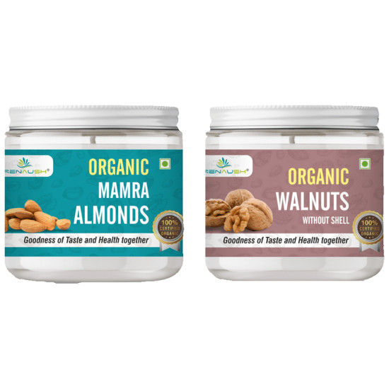 Renaush Combo Pack of Organic Mamra Almonds 250gm, Organic Walnuts 185gm image