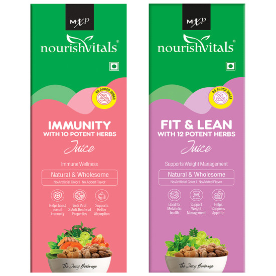 NourishVitals Combo Pack of Immunity with 10 Potent Herbs and Fit & Lean with 12 Potent Herbs Juice (500ml Each) image