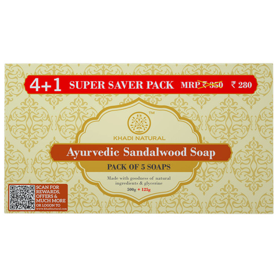 Khadi Naturals Ayurvedic Soap 4+1 Super Saver Pack Sandalwood image