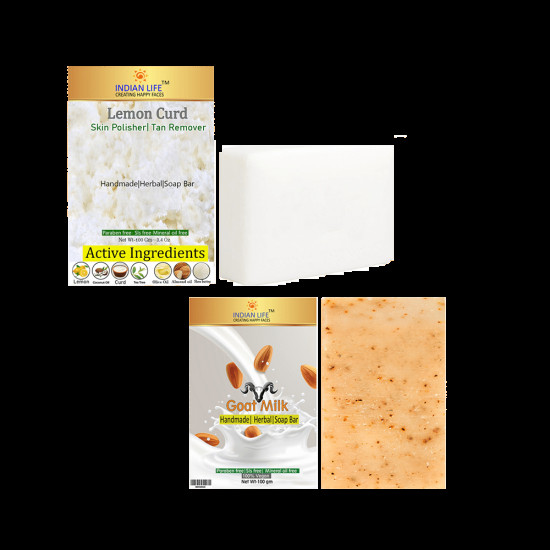 Indian Life Combo Pack of Lemon Curd Saop and Goat Milk Soap (100gm Each) image