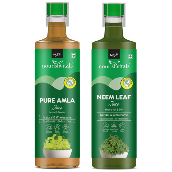 NourishVitals Combo Pack of Pure Amla and Neem Leaf Juice (500ml Each) image