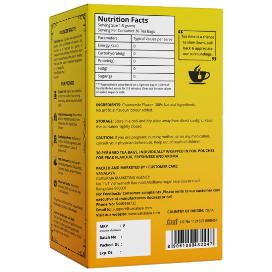 Vanalaya Chamomile Classic Tea Bag (1.5gm Each) image