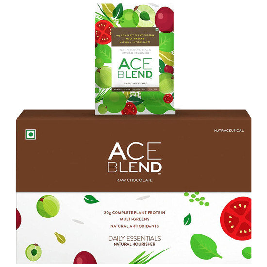 Ace Blend 20gm Complete Plant Protein Multi-Greens Natural Antioxidants Sachet (35gm Each) Raw Chocolate image