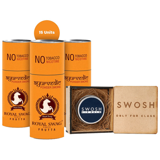 Royal Swag Combo Pack of Ayurvedic Powder Smoke Cigarette (15 Each) & Swosh Lip Balm 15gm Frutta image