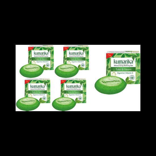 Kumarika Moisturising Bathing Bar (75gm Each) Buy 4 Get 1 Free Tulsi & Neem image