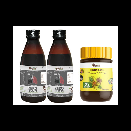 Hindrishi Ayurveda Combo Pack of 2 Bottle of Zero Tar Syrup (150ml Each) & Hindprash 250gm image