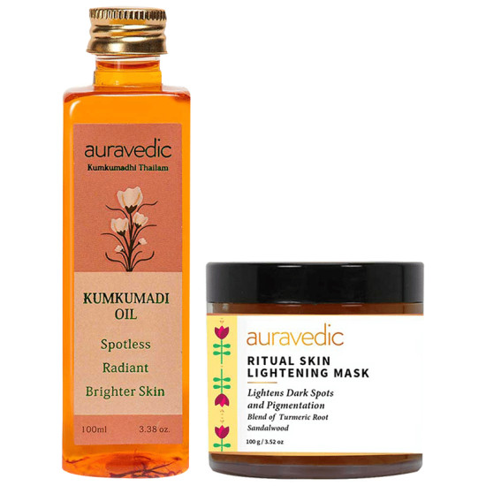 Auravedic Combo Pack of Kumkumadi Oil (100ml) & Ritual Skin Lightening Mask (100gm) image