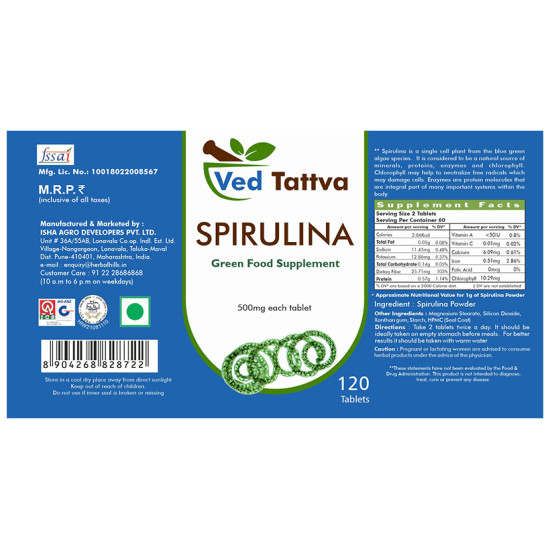 Ved Tattva Spirulina Green Food Supplement Tablet image