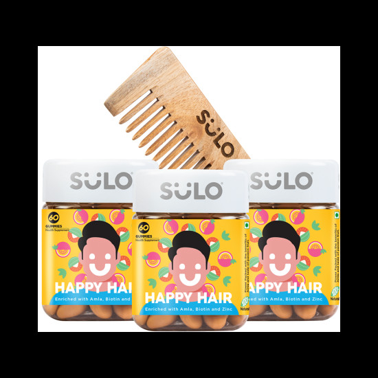 Sulo Nutrition Happy Hair Gummies for Men (60 Each) with Neem Wood Comb Free image