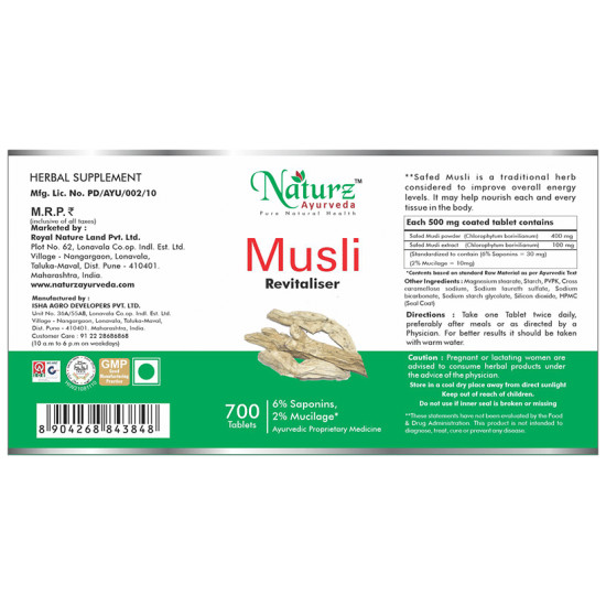 Naturz Ayurveda Musli Revitaliser Tablet image