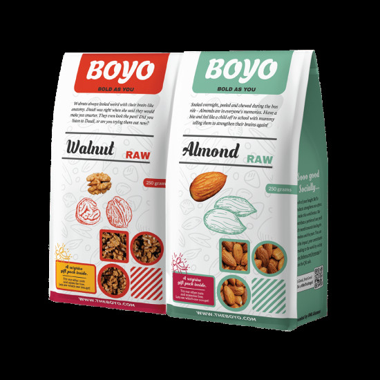 Boyo Combo Pack of Walnut Raw & Almond Raw (250gm Each) image