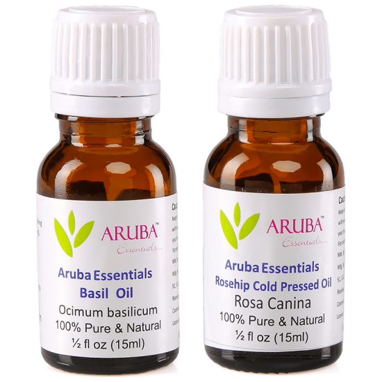 Aruba Essentials Combo Pack of Basil Oil & Rosehip Cold Pressed Oil (15ml Each) image