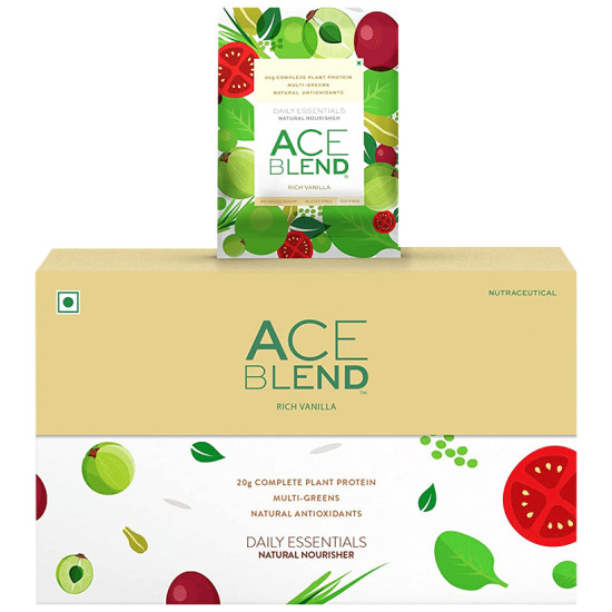 Ace Blend 20gm Complete Plant Protein Multi-Greens Natural Antioxidants Sachet (35gm Each) Rich Vanilla image